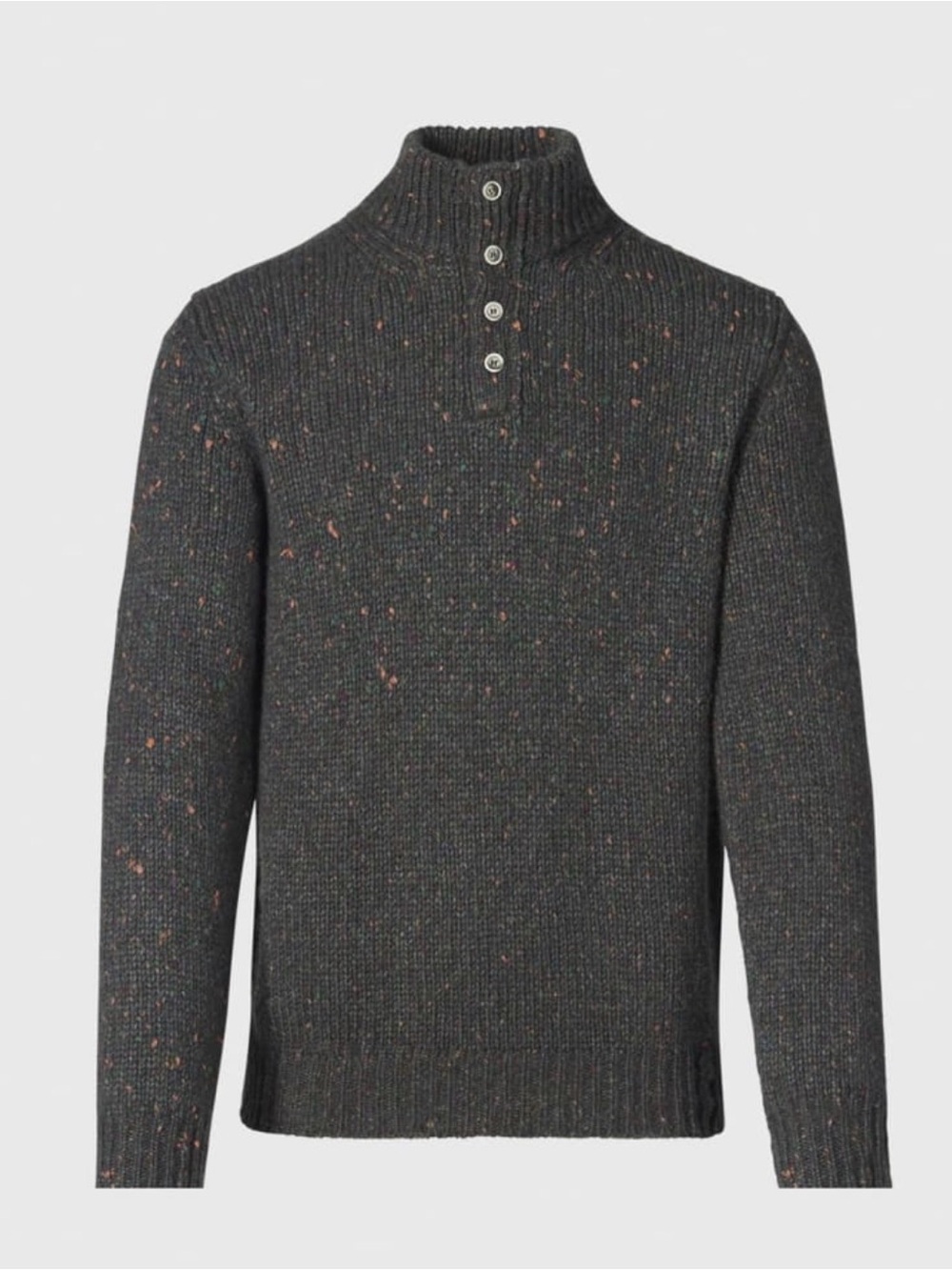 Vintage Bergdorf Goodman Charcoal Marled Cashmere-blend Quarter Button Sweater